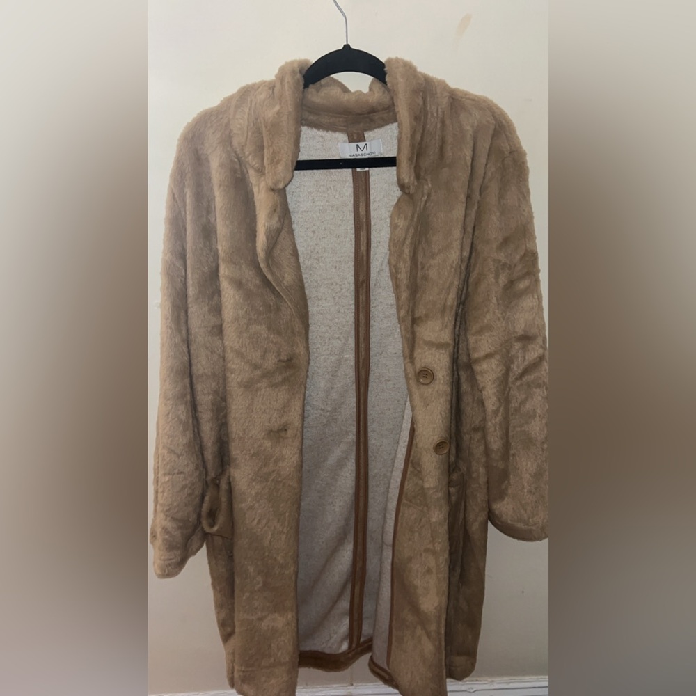 Magaschoni Plush Faux-Fur Coat in Light Taupe